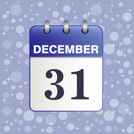 Illustration of the calendar sheet 31 Dec. New-year vector icon in blue tones with snowflakes on a blue winter sky. The template can be used for any design,especially on web sites. Square location.のイラスト素材