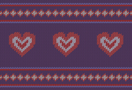 Jacquard pattern with red hearts on purple background.のイラスト素材