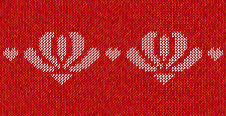 Knitted  texture on red background with white flowers.のイラスト素材