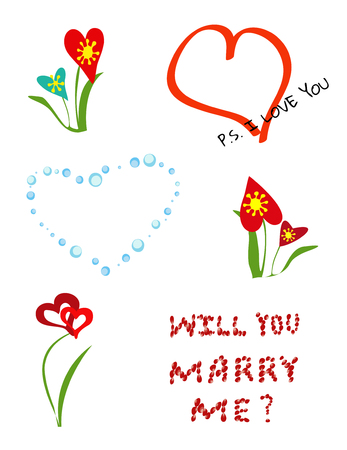 A set of different elements for romantic postcards.のイラスト素材