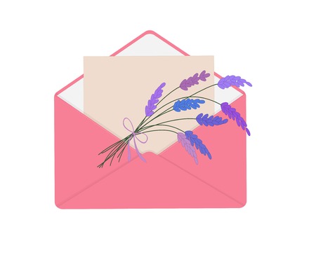 Letter in blue envelope with bouquet of lavender.のイラスト素材