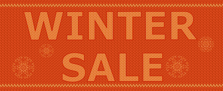 Christmas advertising text on background of knitted texture. Vector illustration in flat style. Winter, holiday sale. Suitable for discount cards, leaflet, coupon, flyer, vouchers, web banner.のイラスト素材
