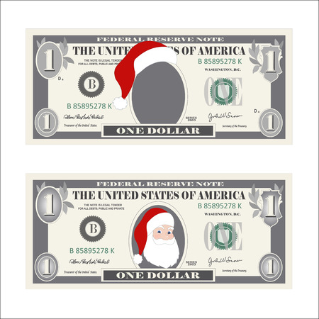 Design Template 1 Dollar Banknote With Santa Claus One Dollar Bill For Christmas Sales Suitable For Discount Cards Leaflet Coupon Flyer Vouchers Vector In Flat Style Isolated On White のイラスト素材 ストックフォト 写真素材のstock Foto