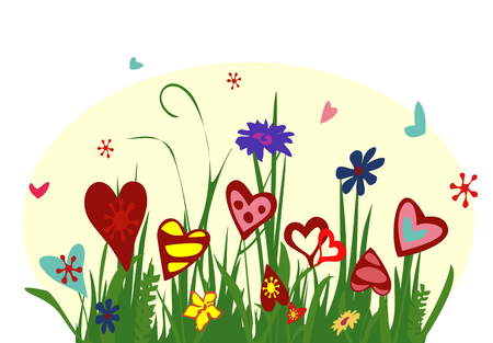 Field of blooming hearts on yellow background.のイラスト素材