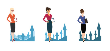 Set of business woman with growing up chartsのイラスト素材