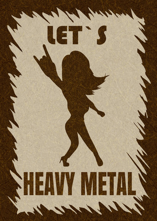 Let`s heavy metal. Illustration showing the silhouette of the fan. Stylish template for slogan, poster, flyer, etc. Vector with noise and texture, marble textured backdrop. Vertical.のイラスト素材