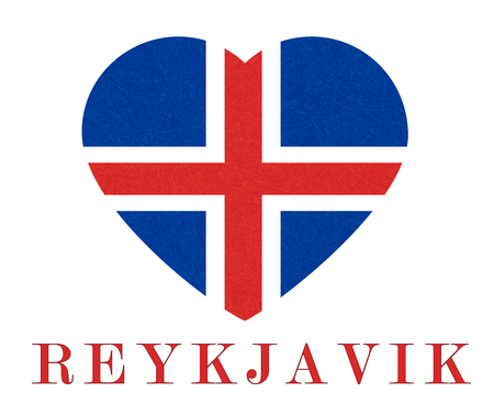 Reykjavik, textured background of Iceland flag in heart. Isolated Icelandic banner with scratched texture, grunge. Flat style, vector illustration with noise, marble backdrop.のイラスト素材