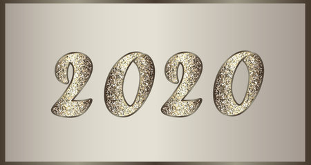 Christmas elegant illustration in golden-brown tones with glitter. Shiny numbers 2020 New Year....