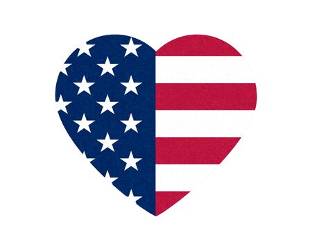Grunge flag of USA. Isolated American banner with scratched texture in heart. Flat style, vector with noise, marble textured background. Horizontal orientation.のイラスト素材