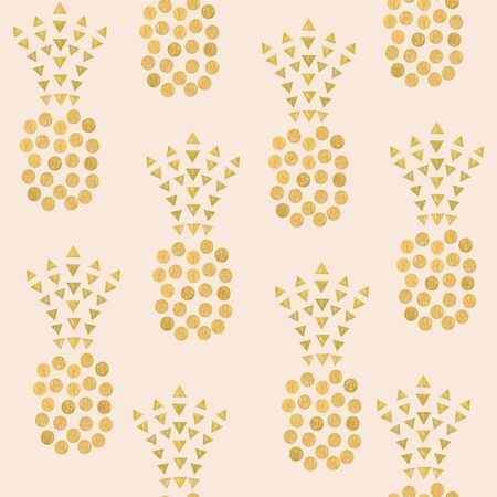 Pineapples. Seamless pattern with golden pineapple. Vector.のイラスト素材