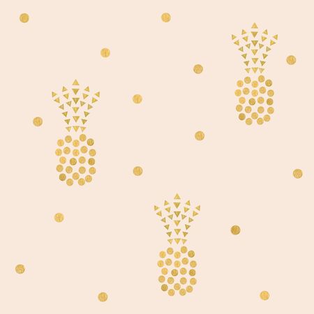 Pineapples. Seamless pattern with golden pineapple. Vector.のイラスト素材