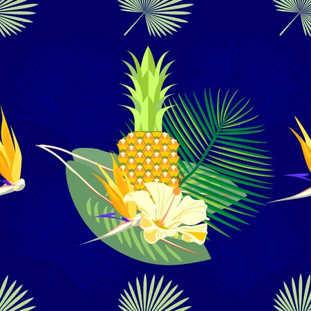 Tropical seamless pattern with palm leaves. Pink. Illustration.のイラスト素材