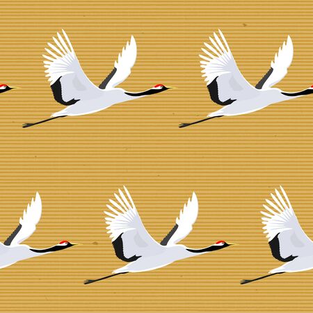 Seamless background, Wallpaper with Birds Flying. Crane. Eastern, Asian, Oriental. Vector.のイラスト素材