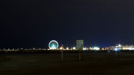 Night view of the beach in the city of Limassol, Cyprusの写真素材