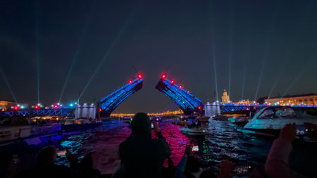 Festival of Lights in St. Petersburg, Russia. Night photo.の写真素材