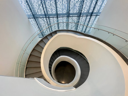 Spiral staircase in a modern building, closeup of photo