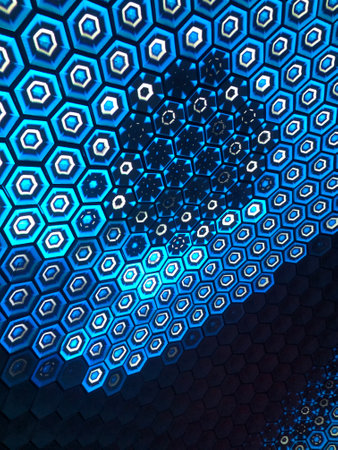 abstract blue background with hexagons in the form of honeycombsの写真素材