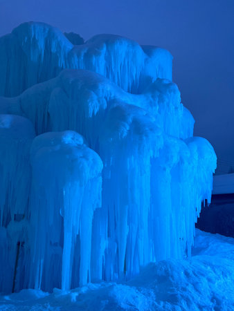 Icicles in the ice cave, closeup of photo.