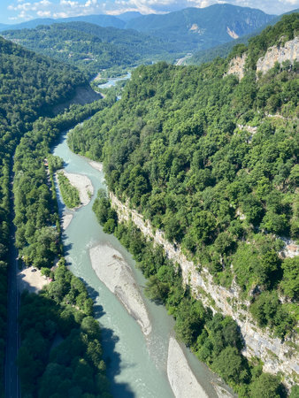 Aerial view of the Ardeche river in France, Europeの写真素材