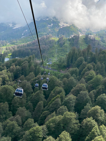 Cable car in the Dolomites mountains, South Tyrol, Italy