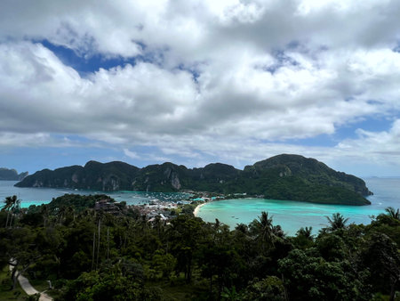 View of Phi Phi island from the top of the mountain. Thailandの写真素材