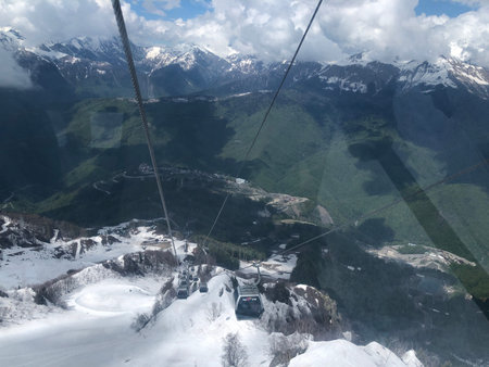 Cable car on the top of the mountain in the Alps.