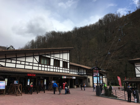 Unidentified people at the cable car station in Bad Toelz, Austriaの写真素材