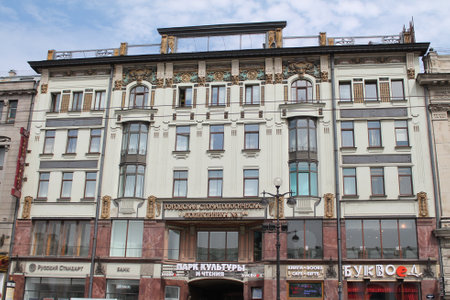 Facade of a building in the center of St. Petersburg.の写真素材