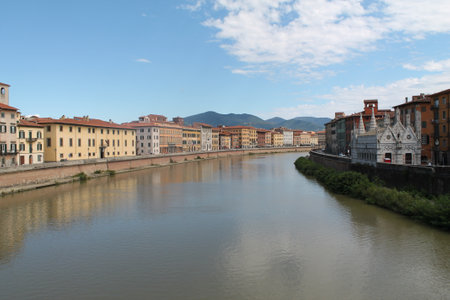 Pisa, Tuscany, Italy. The river Arnoの写真素材