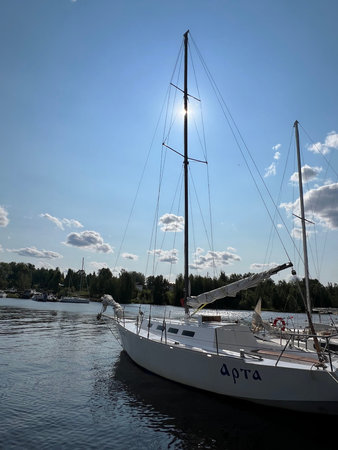 Sailing yacht on the lake. Russia, Krasnodar region