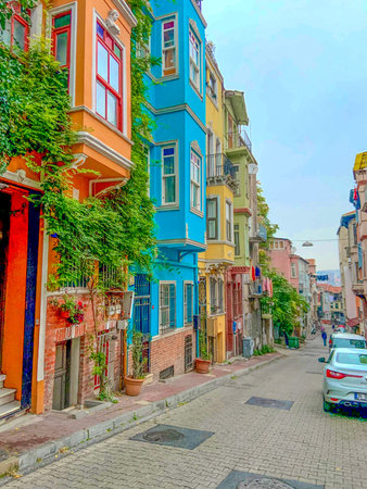 Colorful houses on the streets of Antalya, Turkey.の写真素材