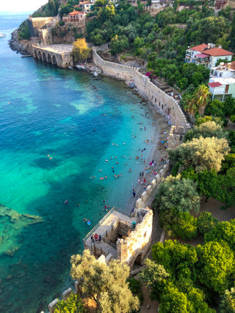 Aerial view of the medieval walls of the city of Rhodes, Greeceの写真素材