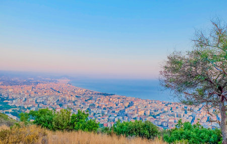 Panoramic view of Naples from Mount Vesuvius, Italyの写真素材