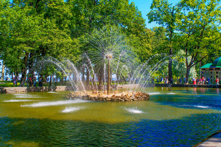 Fountain in the city park on a sunny summer day. Russiaの写真素材