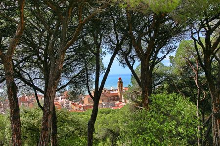 The view of the town and the sea from the city parkの写真素材