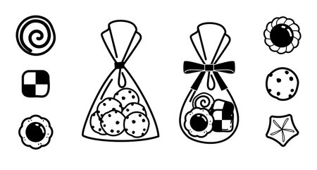 Bags of cookies and monochromeのイラスト素材