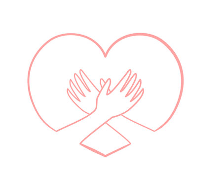 Illustration line drawing of the hand that harbor the heartのイラスト素材