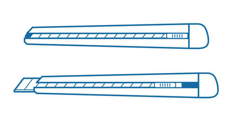 Illustration of two types of cutter knives Upper cutter has no blade protruding, Lower cutter hasblade protrudingのイラスト素材