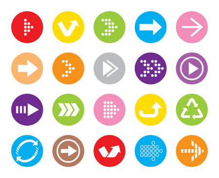 Color Arrow sign vector icon set  Simple circle shape internet 