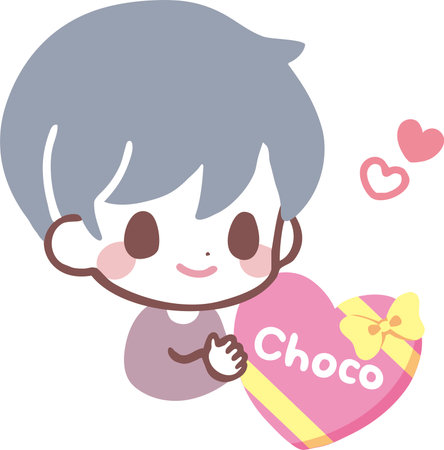 Illustration material of boy with heart-shaped chocolateのイラスト素材