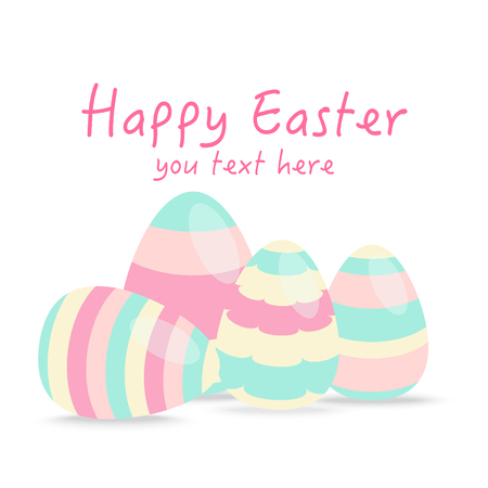 Easter eggs colour isolated on white background. Perfect for greeting cards, invitations. Vector illustration in flat design. Chevron Patterns in Pink, Yellow and Green.のイラスト素材