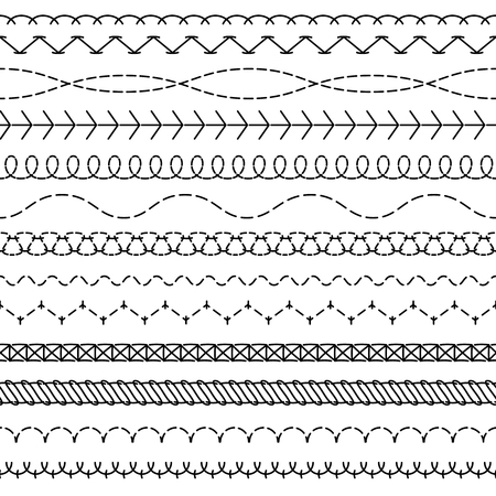 Stitch lines. Stitched seamless pattern threading borders sewing stripe fabric thread zigzag edges sew embroidery textile vector conceptのイラスト素材
