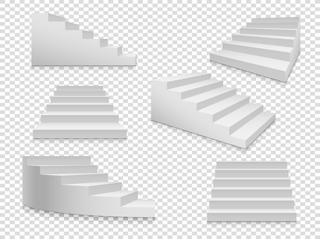 White 3d stairs. Vector ladder or stairway up to success, home staircase on transparent backgroundのイラスト素材