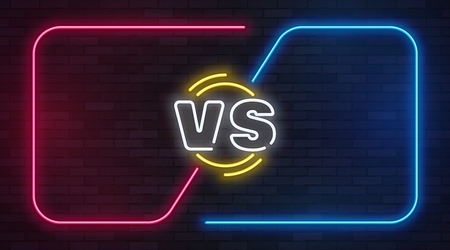 Vs neon. Versus battle game banner with neon empty frames. Boxing match duel, slag competition business confrontation vector illustrationのイラスト素材