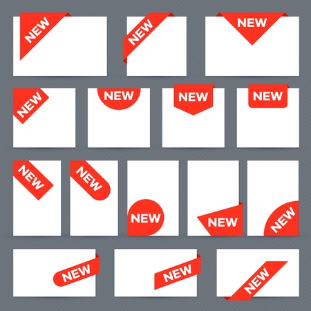 New ribbon labels. Corner banner, new tag label and present buttons vector isolated collectionのイラスト素材