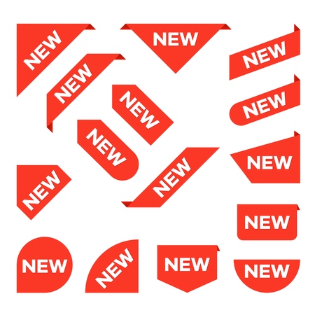 New ribbons. Corner banner, new tag labels and present buttons vector isolated collectionのイラスト素材