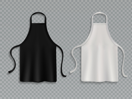 Chef apron. Black white culinary cloth aprons chef uniform kitchen cotton cooking clothes isolated vector mockup setのイラスト素材