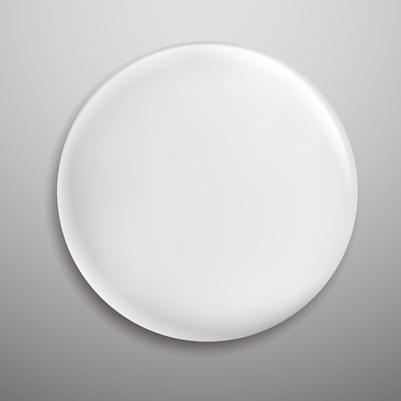 Pin badge. White blank round metal button circle label or empty brooch isolated vector realistic templateのイラスト素材