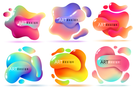 Fluid shape banners. Liquid shapes abstract color flux elements paint free forms graphic texture modern vector creative sticker setのイラスト素材