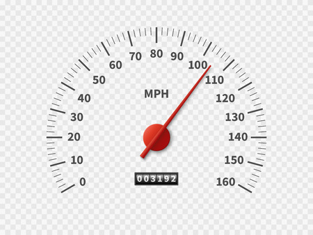 Realistic speedometer. Car odometer speed counter dial meter rpm motor miles measuring scale white engine meter vector racing conceptのイラスト素材